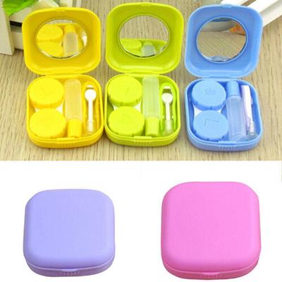 Oglindă Mini Square Candy Color Cutie de depozitare portabilă de călătorie Suport lentile de contact Container pentru ochelari