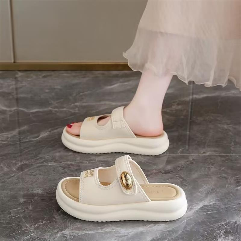 Non-slip Thick-soled Slippers for Women's Outerwear 2025 Summer New Models with Skirts Casual Versatile Beach Soft-soled One-word Sandals