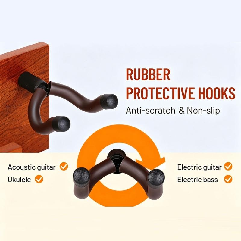 Black Guitar Wall Hook Handcrafted Wood Texture Musical Instrument Hanger Suitable for Music Rooms and Decorating