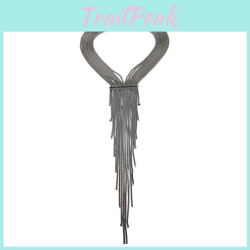 Geometric Box Chain Necklace With Rhinestones And Tassels For Fashion Enthusiasts