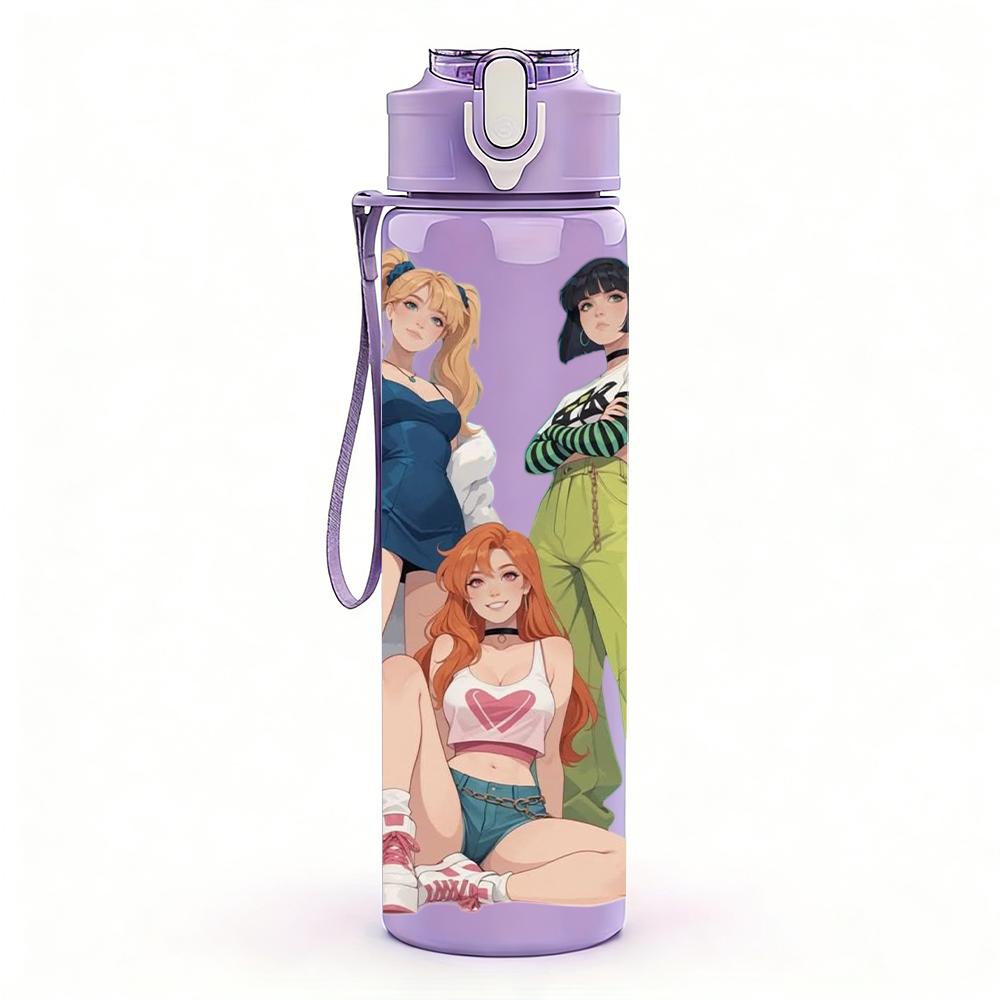 1PC Four Fashion Ladies Character 750ml Color Plastic Sports Water Bottle Leakproof Flip Straw Lid Suitable for Sports Office Home Use