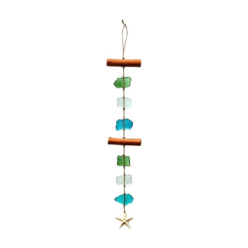 Farmhouses Beach Theme Wind Chimes With Sea Glass Shell And Wooden Accent Coastal Wall Art Hanging Pendants Decors