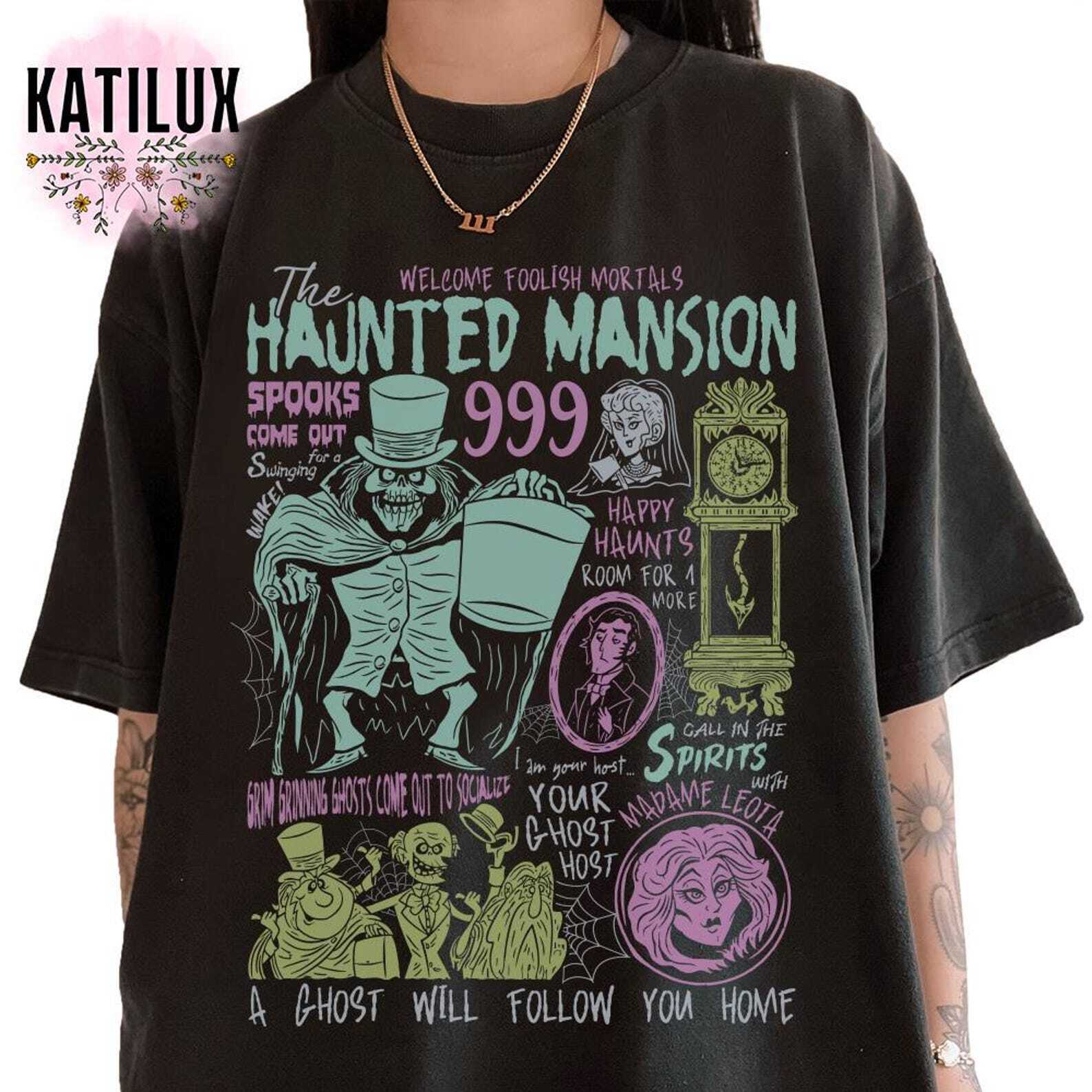 Retro The Haunted Mansion Shirt Hitchhiking Ghosts Leota Halloween Fan Tee XXXXL