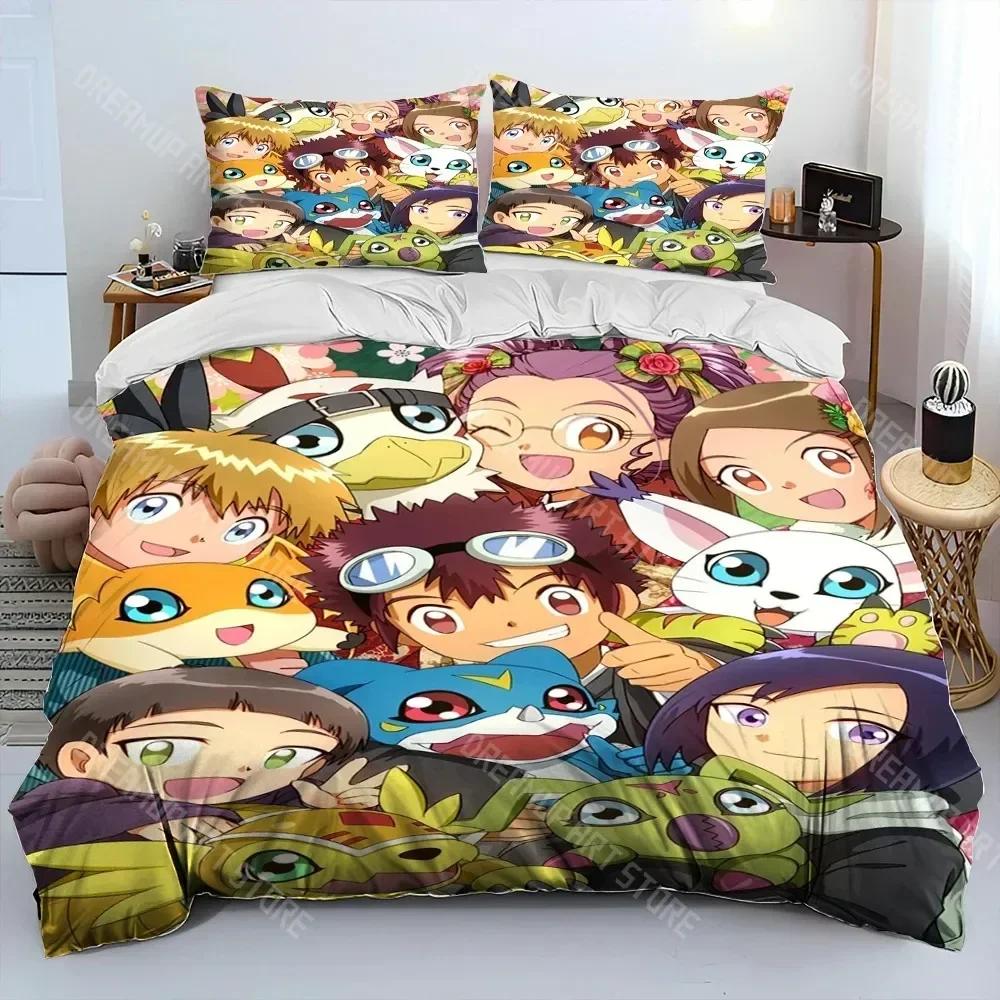 Digimon Adventure Monster Cartoon Comforter Bedding Set,Duvet Cover Bed Set Quilt Cover Pillowcase,king Queen Size Bedding Set