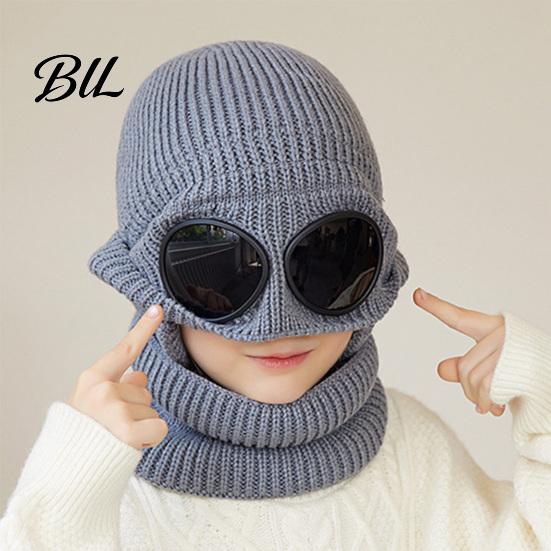 Toddler Cold Weather Windproof Hat 1 Set Knit Neck Warmer for Kids, Winter Earflap with Goggles, Soft Elastic Outdoor Play Fleece Lined Aviator
