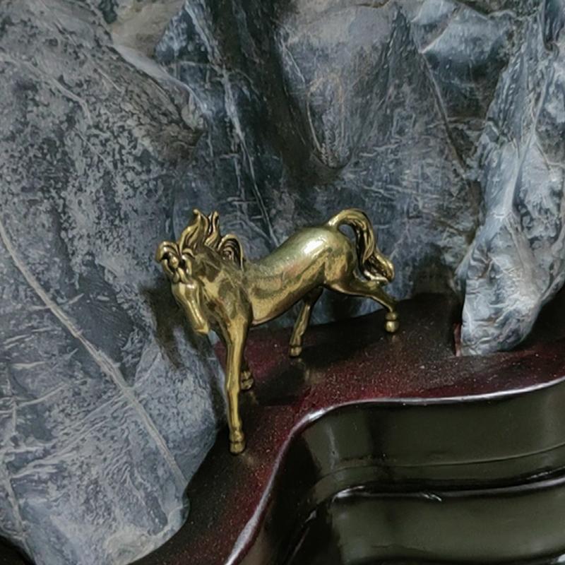 Creative Brass Small Retro Horse Shape Ornament, Micro Landscape Tea Pet Indoor Desktop Decoration Metal Crafts Accessories, 1Pc