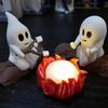 Ghost Campfire Gathering Flickering Nightlight 3D Printed Cute Ghost Ornaments Statues Bonfire Party Halloween Desk Decoration