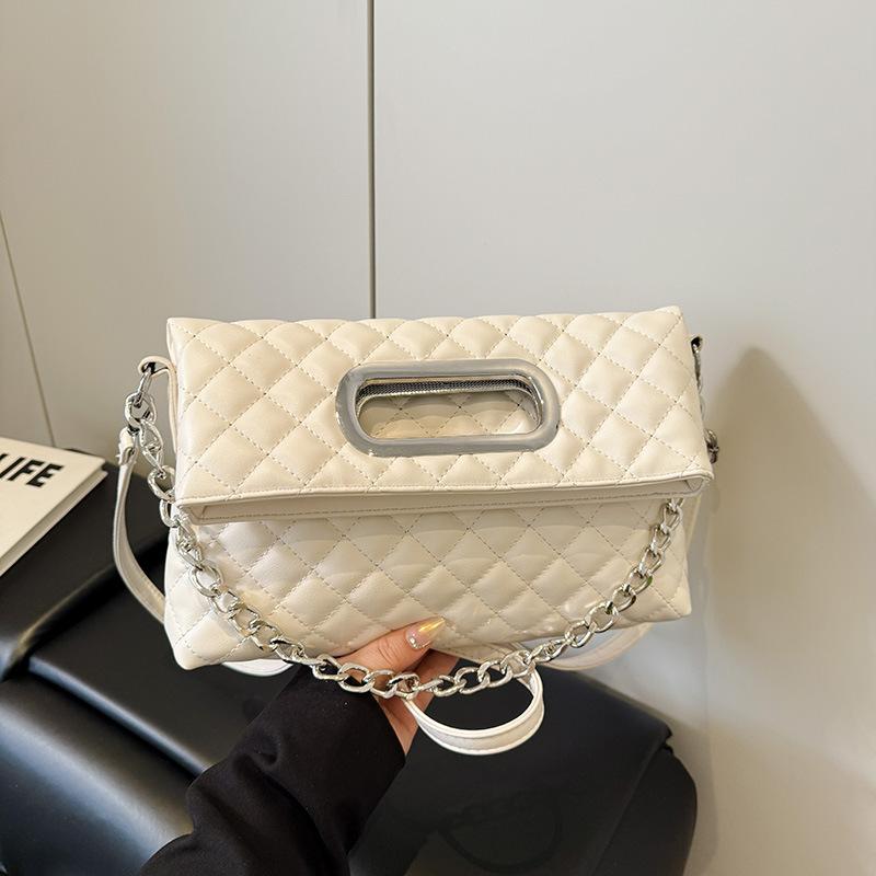 

Large capacity bag women s new trendy high-end fashion diamond chain bag commuter shoulder messenger bag білий