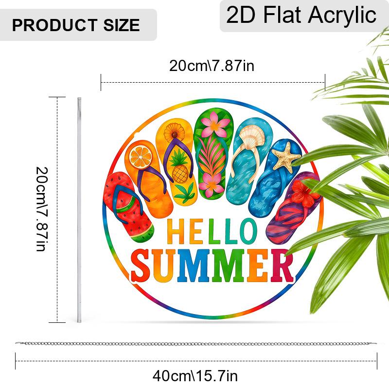 Acrylic Hello Summer Flip Flop Suncatcher Stained Glass Effect Window Hanging Ornament Summer Decor