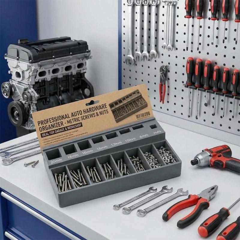 Robust ABS Construction Screw Bolt Organizer Sorter Tray Offering Screw Sorting For Easy Organization In Car