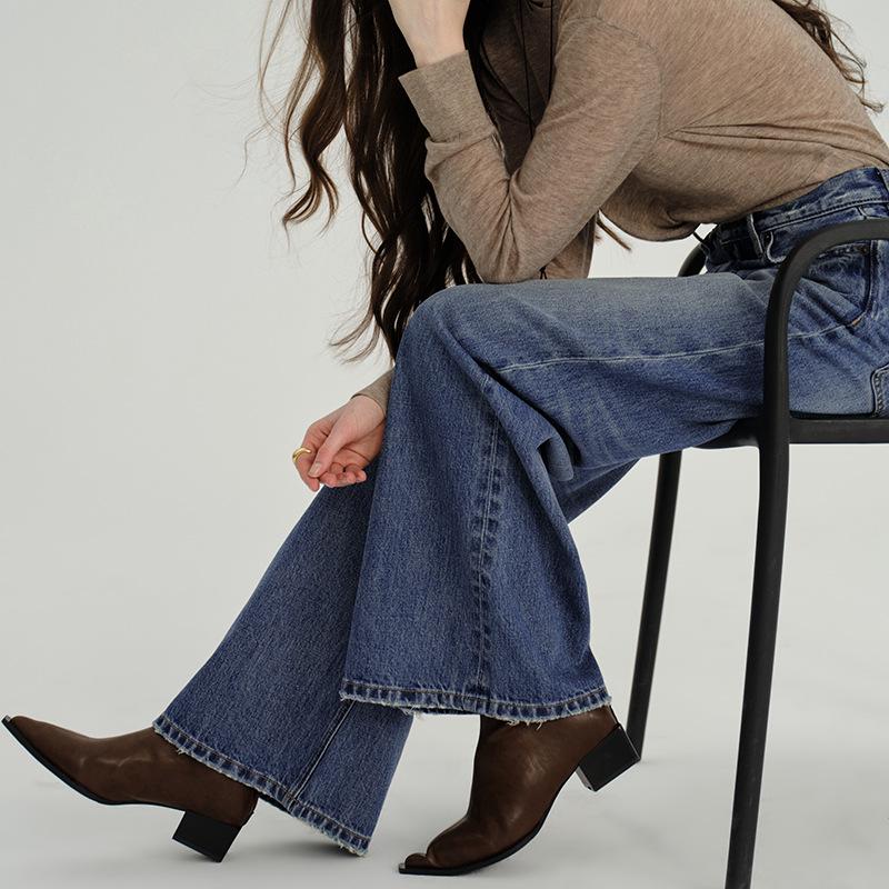 SELINE Shilin 2026 Retro Blue High-End Micro-Flare Jeans