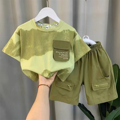 Tuta Estiva a Maniche Corte da Bambino Trend Versione Coreana Vestiti Sottili Trendy e Freschi da Bambino di Taglia Piccola e Media Tuta alla Moda da Tesoro Maschile a Due Pezzi