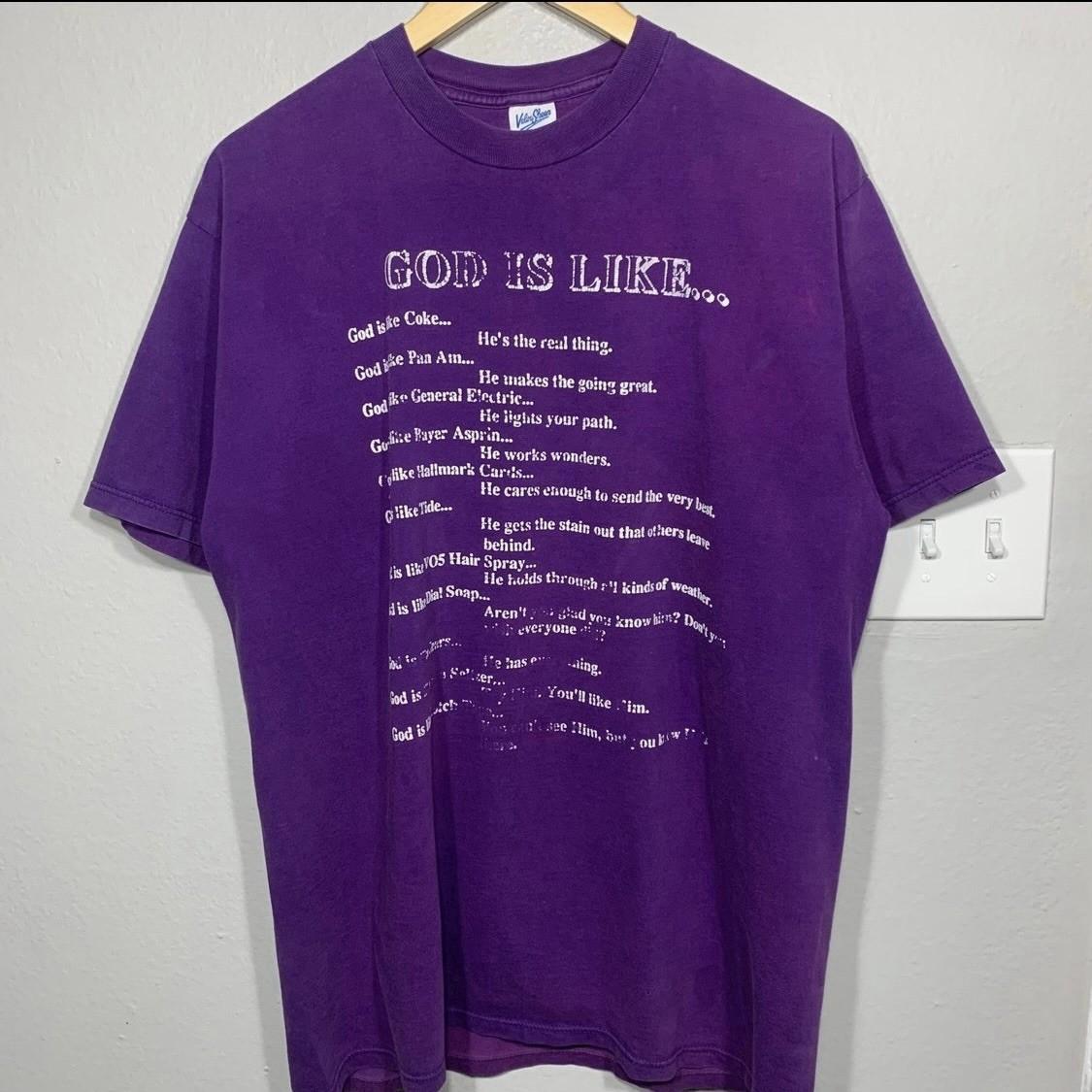 Vintage 90s Isn’t God the Greatest Religion Purple Tee Size Large S