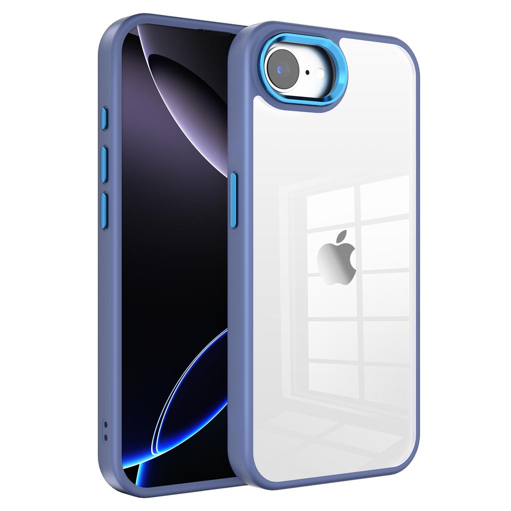 Für iPhone 16e Hülle TPU+PC Transparentes Handy-Rückcover mit Metallknopf