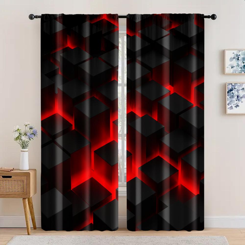 2pc, Window Treatment Curtains Abstract Red & Black Gradient Blackout Polyester Festive Wall Decor Suitable for Indoor Use