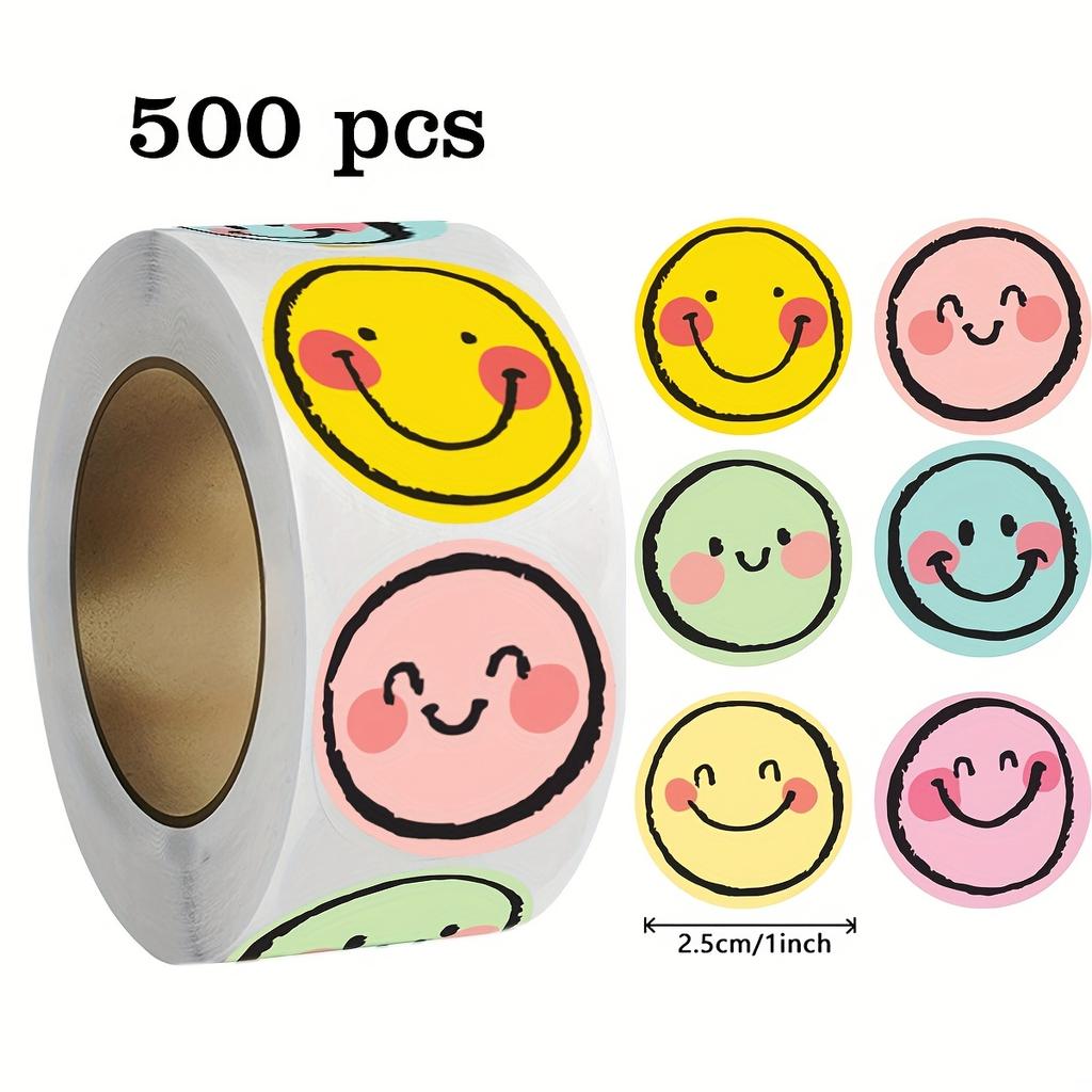 500pcs Colorful Smile Face Paper Labels - Round, Assorted Colors (Yellow, Pink, Green, Blue, Purple) for Teachers, Parents