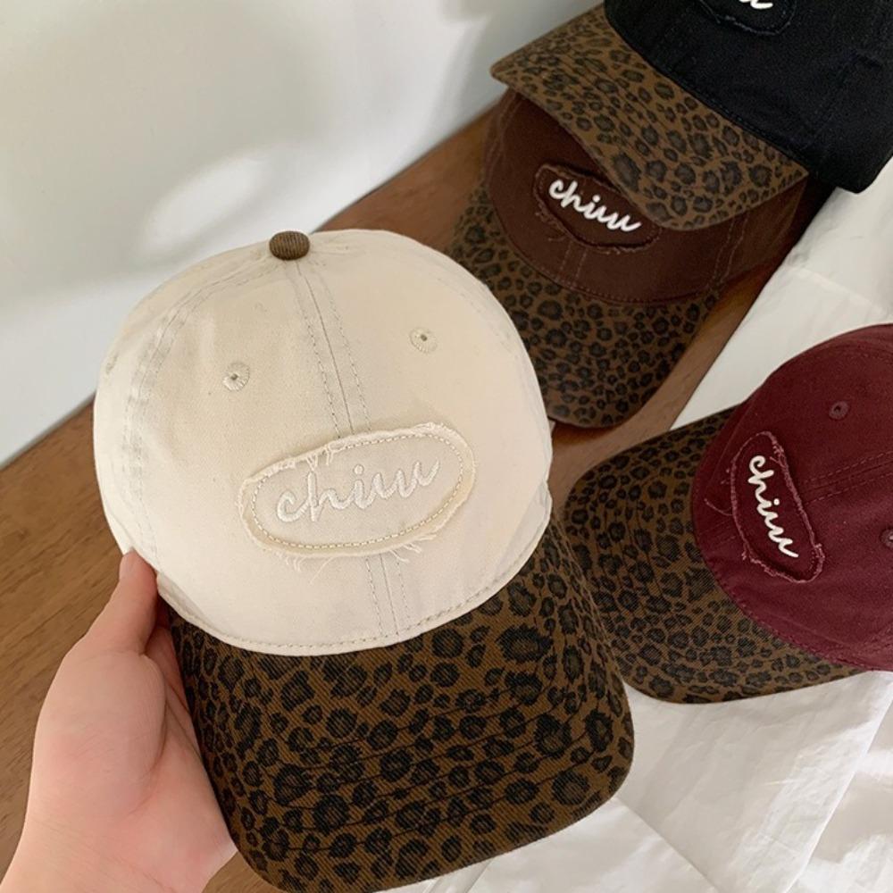 Leopard Print Duck Tongue Cap Color Splicing Rebound Caps Fashion Sun Hat  for Women Girls
