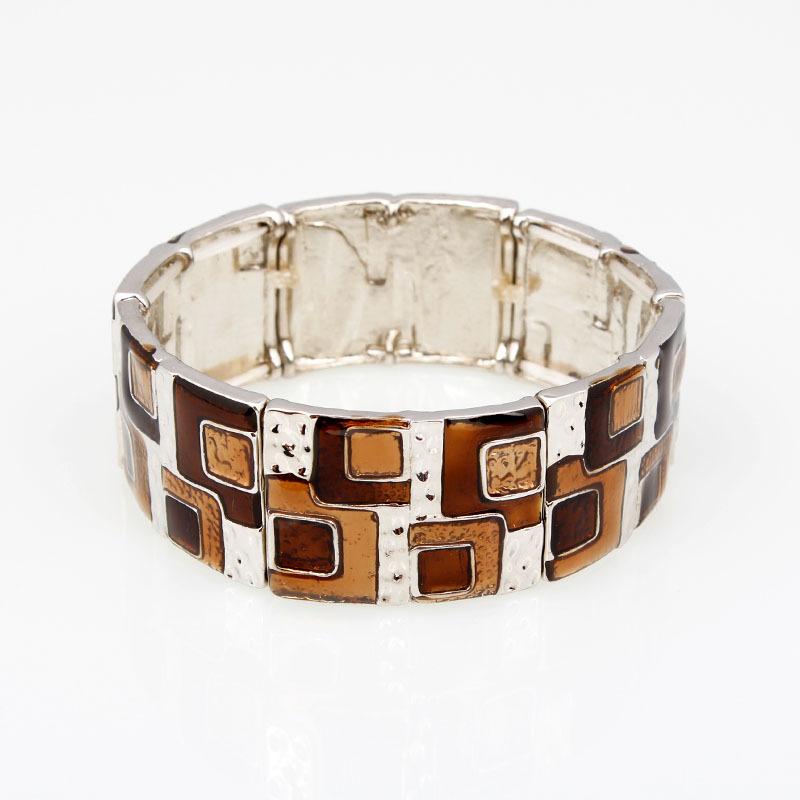 

2026 European and American Fashion Jewelry Square Oil Drip Bracelet Geometric Color Elastic Bracelet 18CM темно-коричневого