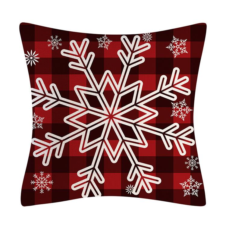 Black and Red Plaid Christmas Linen Pillowcase Elk Snowman Home Decoration Pillowcase Sofa Pillowcase