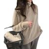 Womens Lazy Style High Neck Solid Color Knit Sweater Soft Warm Casual Top Daily Wear