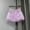 Dames Blauwe Hoge Taille Gescheurde Verweerde Denim Shorts