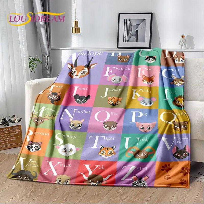 ABC Cartoon Alphabet Children Kids Early Education Soft Plush Blanket,Flannel Blanket Throw Blanket for Living Room Bedroom Sofa