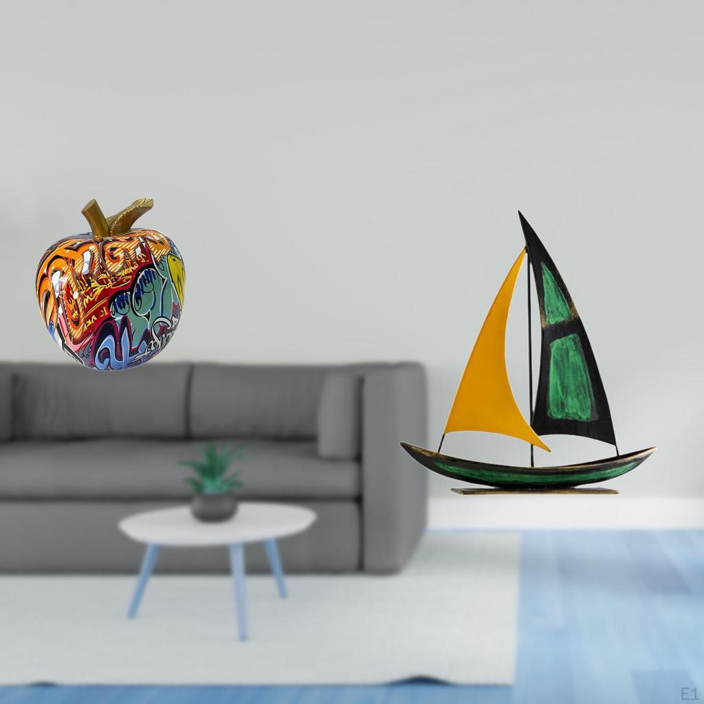 Nordic Graffiti Iron Sailboat Statue Fruit Sculpture Figurine Collectable Artwork Ornament Tabletop