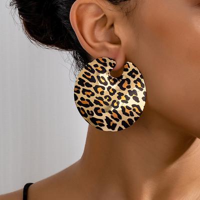 Trendy Exaggerated Sexy Leopard Print Geometric Circle Circular Earrings