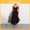 Cocktail Swing Mesh Dress Women Sleeveless Spaghetti Strap A Line Tulle Dress Formal Wedding Guest Dress