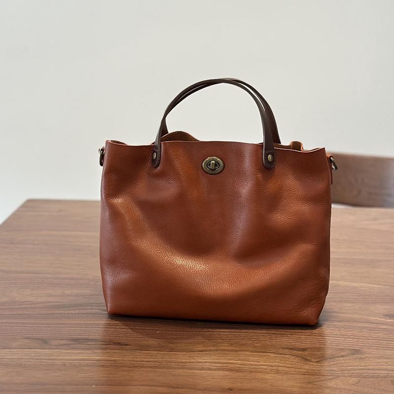 Johnature Bolsa Feminina de Couro Genuíno Retrô Grande Capacidade Versátil Tiracolo Transversal