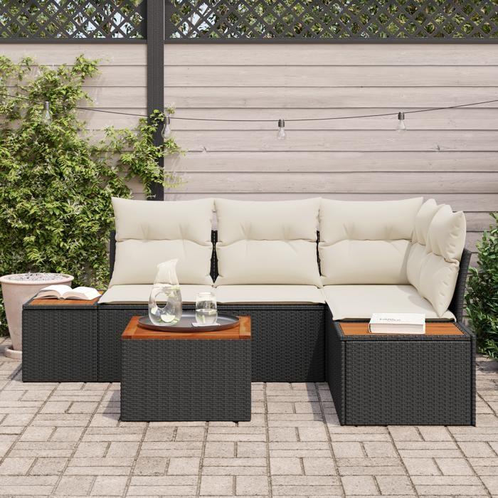 VidaXL Set of 5 Garden Sofas with Black Cushions In PE Rattan and Acacia 3348078