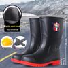 Jun Deng Men's High-Top Waterproof Anti-Smash Puncture-Resistant Work Boots - Durable, Thick-Soled Rain Boots for Construction Sites.