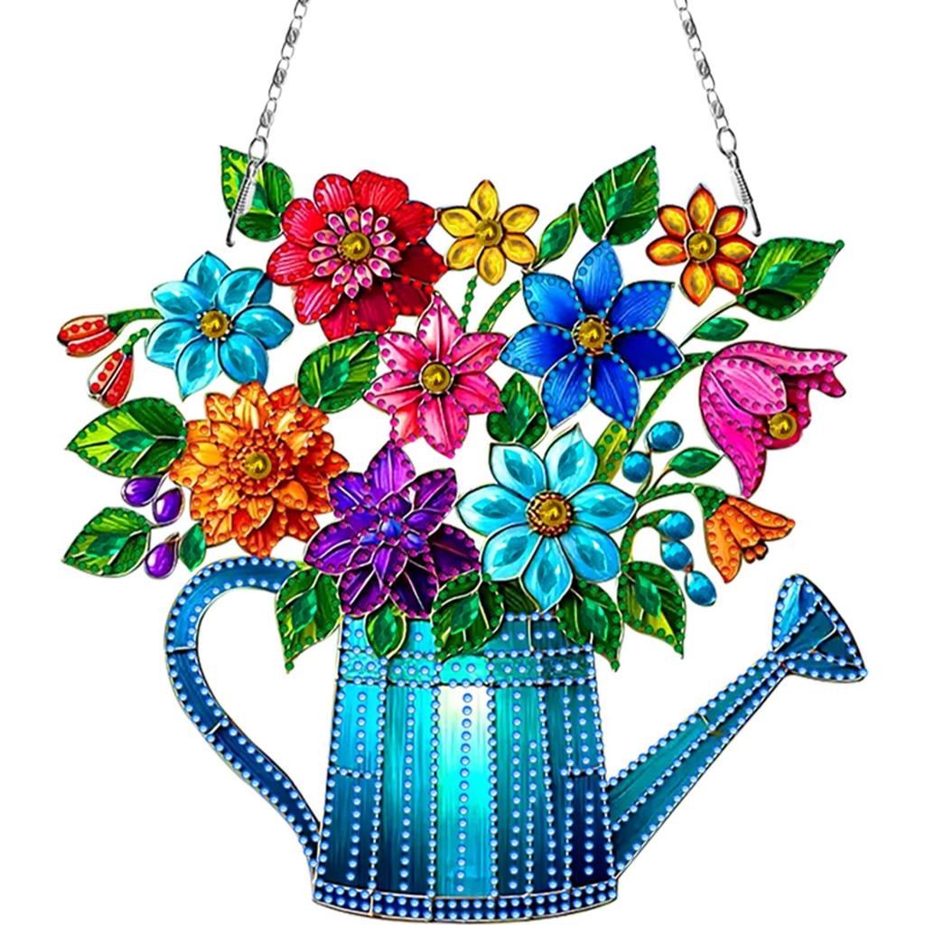 Stained Art DIY 2D Flat Acrylic Hanging Diamond Art Set 24x24cm Double Side Print Single-Sided Rhinestone for Adults Home Decor