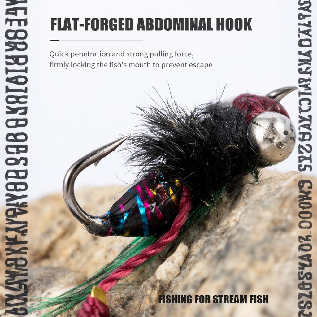 5-Piece Fly Fishing - Worm Trout , Trout Jigs, Fast Sinking , Insect , Fly Fishing Exclusive 12#14#16#18#