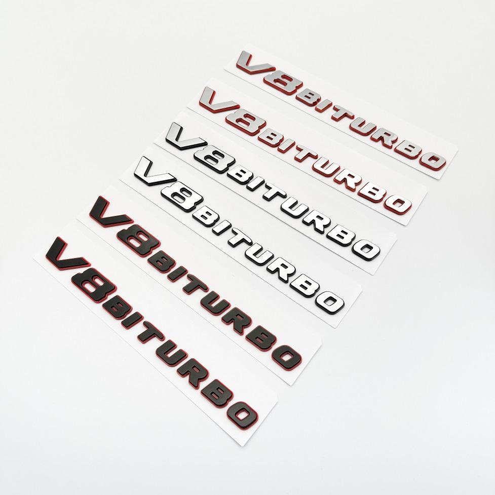 2Pcs New Color Blocking Letter V8 BITURBO Emblem Car Styling Fender Logo Sticker Chrome Black Red