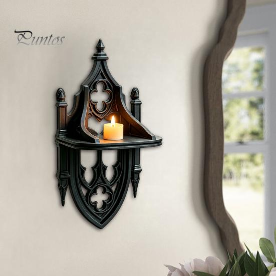 Dark Academia Room Decor Gothic Wall Shelf, Vintage Floating Shelf for Bedroom And Living Room, Matte Black Decorative Display Wall-Mounted Rack with