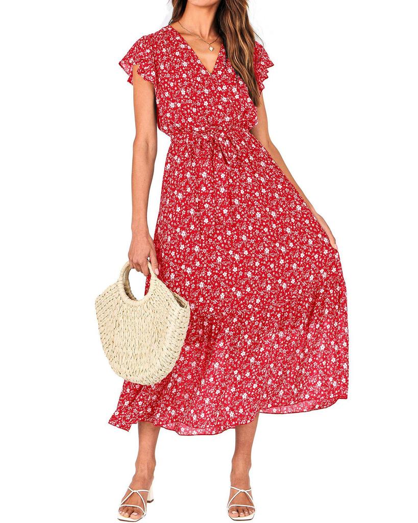 2024 Women's Summer Short-Sleeve Elastic Waist Chiffon Dress