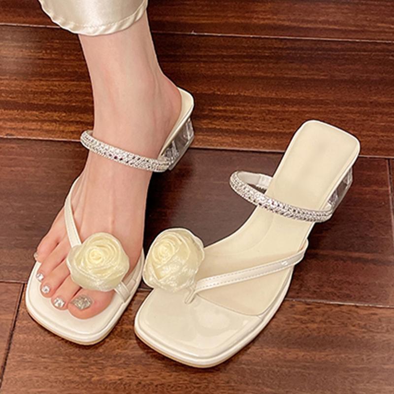 

Fashion Flower Women Slippers Dress High Heels Shoes Fashion Clip Toe Shoes Elegant Pumps Woman Sandals 2025 Summer Women’s Zapatillas 40
