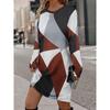 Womens Heart Print Round Neck Long Sleeve Plaid Patchwork Midi Dress Elegant Casual Office Wear