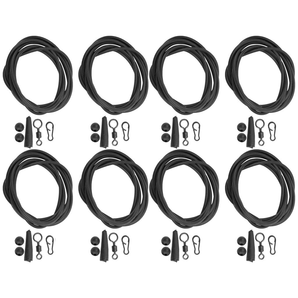 8PCS ABS+Copper Alloy Portable Silicone Hair Rigs Swivel Carp Fishing Accessories(Black )