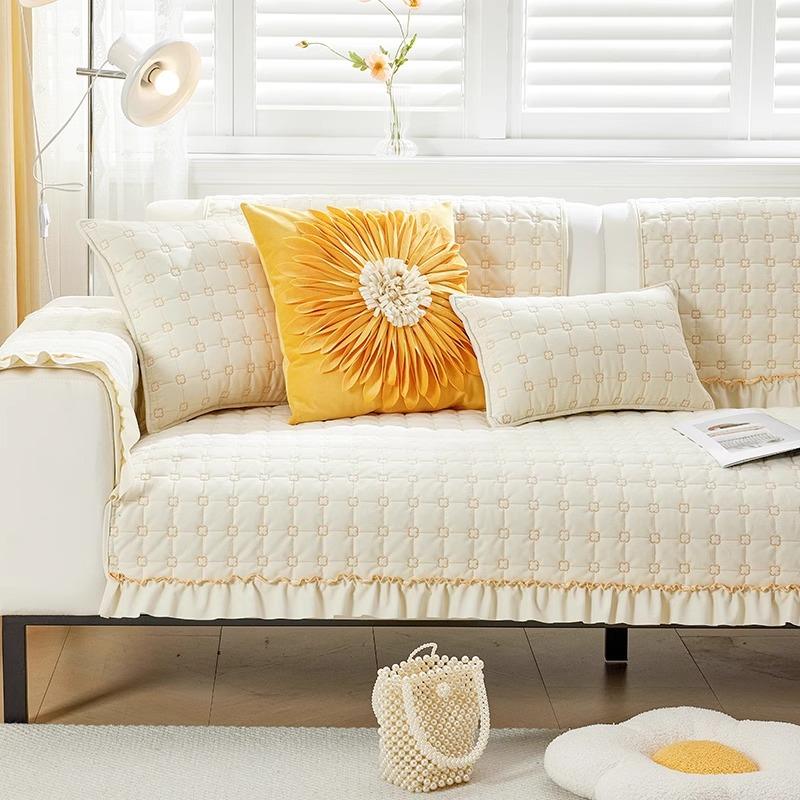 French Cream Style Sofa Cushion Four Seasons Universal Straight Row Plush Sofa Cover Cushion Anti-Slip Cover Cloth Winter