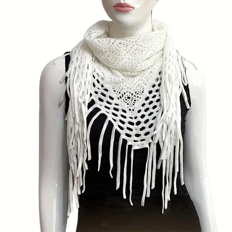 Осенне-зимняя шаль с неровной бахромой, женский треугольный шарф, теплый шарф