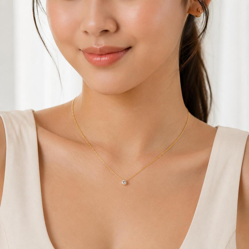 Minimalist Solitaire Zircon Choker Necklace, Single Stone Pendant, 18K Gold Plated Stainless Steel Clavicle Chain Jewelry