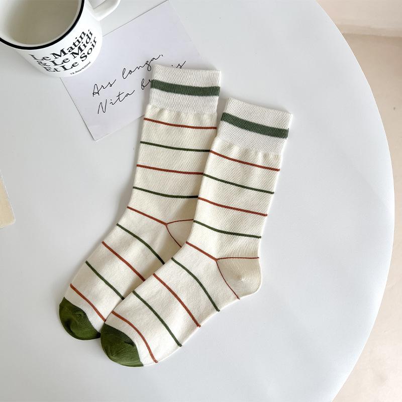 

Носки Zhuji Полосатые носки Детские хлопковые носки с вышивкой в стиле колледжа Изысканные носки-трубы с вышивкой One Size