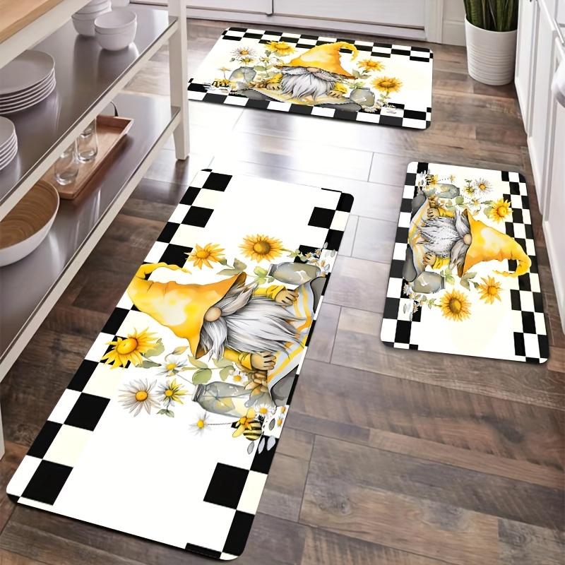 Gnome Sunflower Kitchen Rug, Washable Non-Slip Mat for Laundry Bathroom Bedroom Living Room Entryway Decor