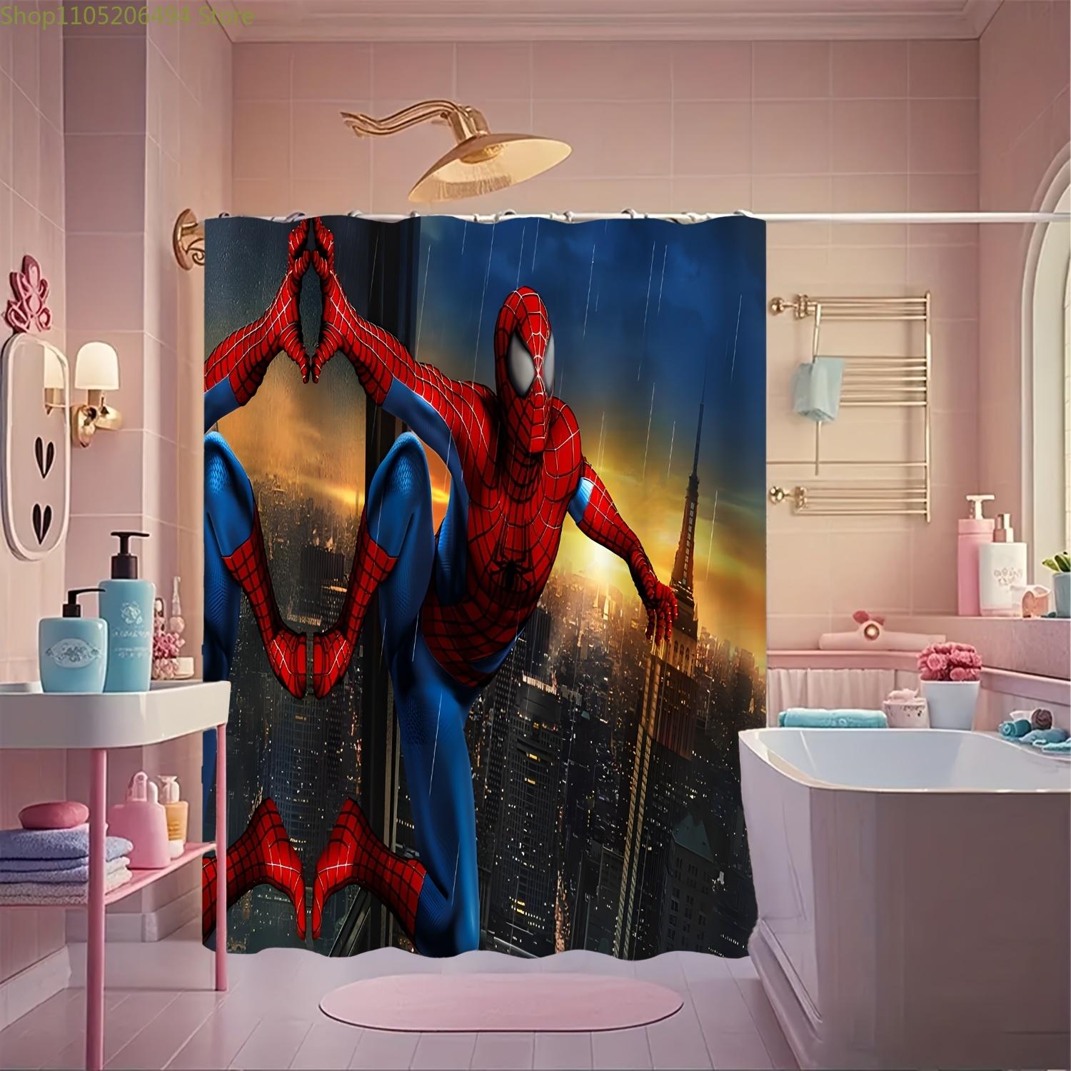 

1pc Marvel Spider-Man Shower Curtain with Hooks - Vibrant Polyester Design, Machine Washable, Unlined, Cartoon Character Bathr 90x180cm