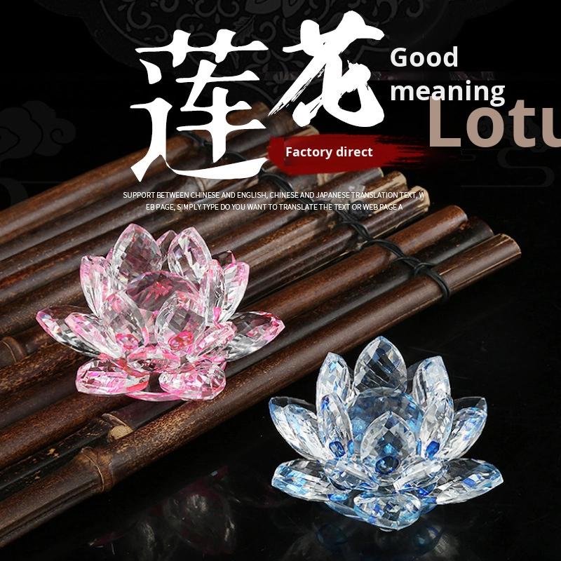 European Style Crystal Lotus Heart Ornament for Temple Living Room Office Desk Jewelry Cabinet Decoration Small Craft Flower