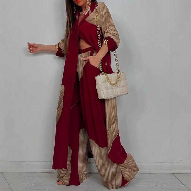 European and American Women clothes Fashion Casual Color Matching Loose Shirts Top Trousers Two-piece Set Two Piece Set