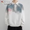Men's Plus Size Tie-Dye Print Long Sleeve Polo Shirt
