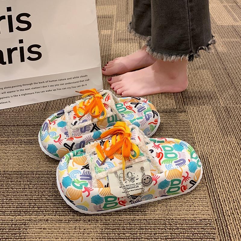 Fashion 6CM Fashion Summer New Women Slippers Platform Shoes Graffiti Mules Flip Flops Street Sandals Clogs Flat Casual Shoes For Female